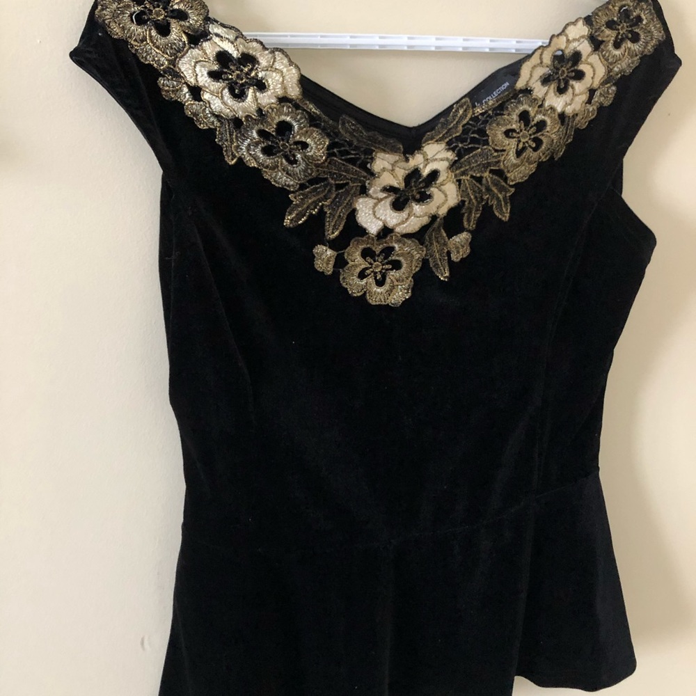 Black velvet peplum off the shoulder tee